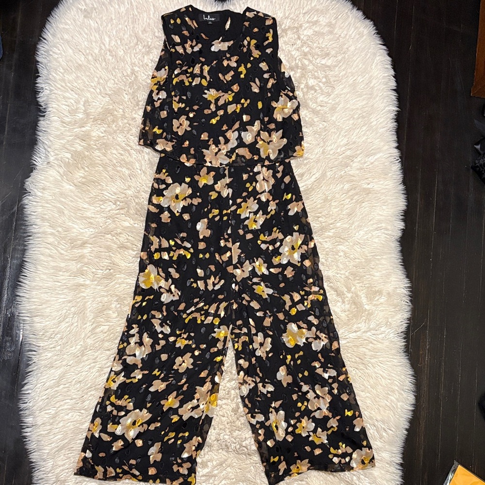 Lulu's Black Floral Jumpsuit
